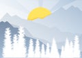 Winter landscape mountains fir trees and sun Royalty Free Stock Photo